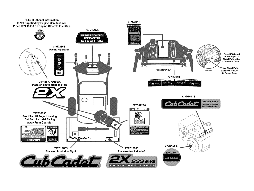Label Map 2x 933swe Diagram and Parts List for 2X933SWE (31AH95SV756-31BH95SV710)(2013) Cub Cadet Snow Blower